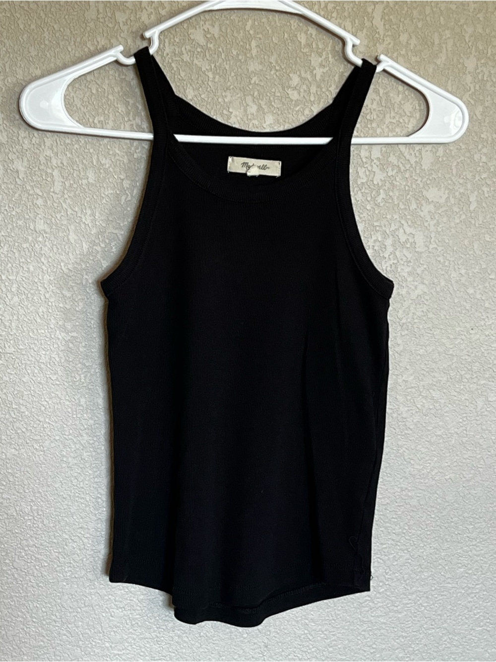 Madewell Black Ribbed High Neck Tank Top Minimalist Basics Clean Girl 90s Boho